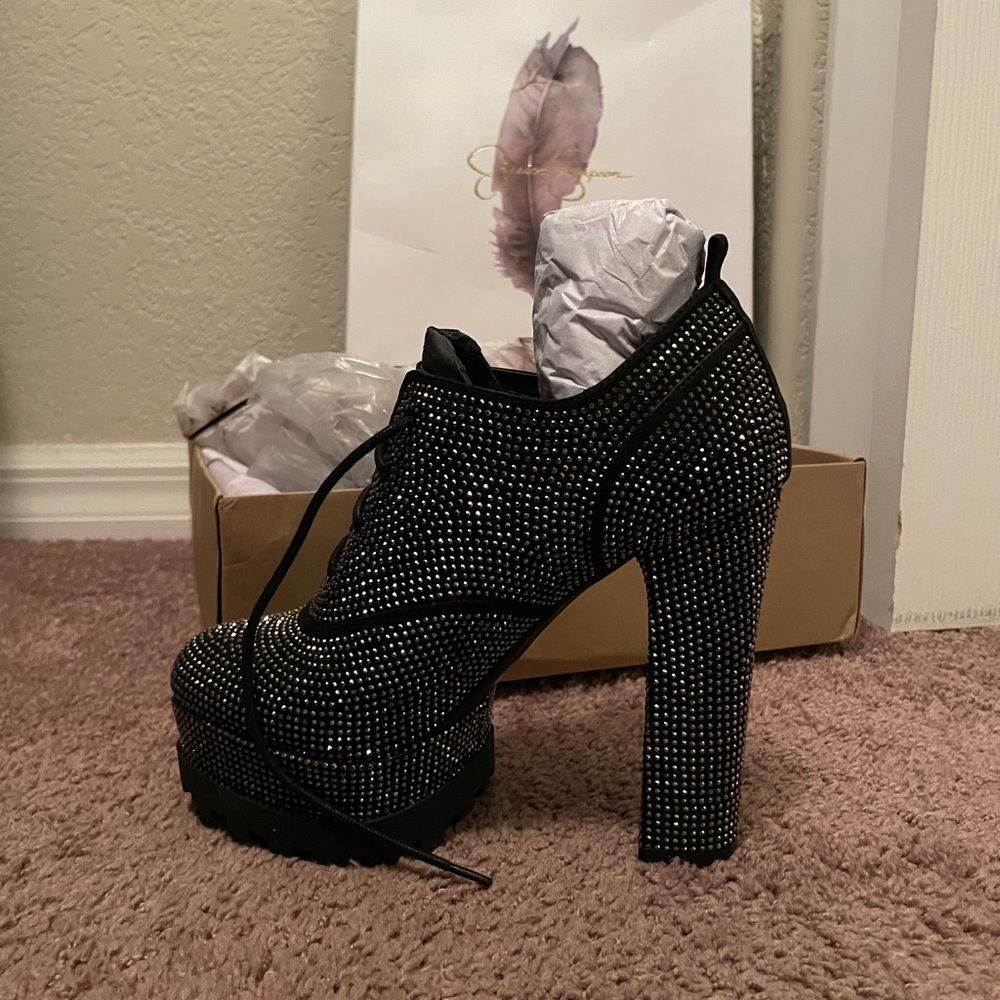 Brand new Jessica Simpson black microsuede bling booties.